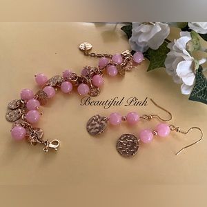 Pink Bracelet and Earrings. Perfect Gift Set for your Valentines Lady. Pink Love